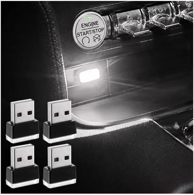 Main image of 4 PCS USB LED Car Interior Atmosphere Lamp, Plug-in USB Decor Night Light, Portable Auto Ambient Lighting Kit, Universal Vehicle Interior Accessories for Most Cars (White)