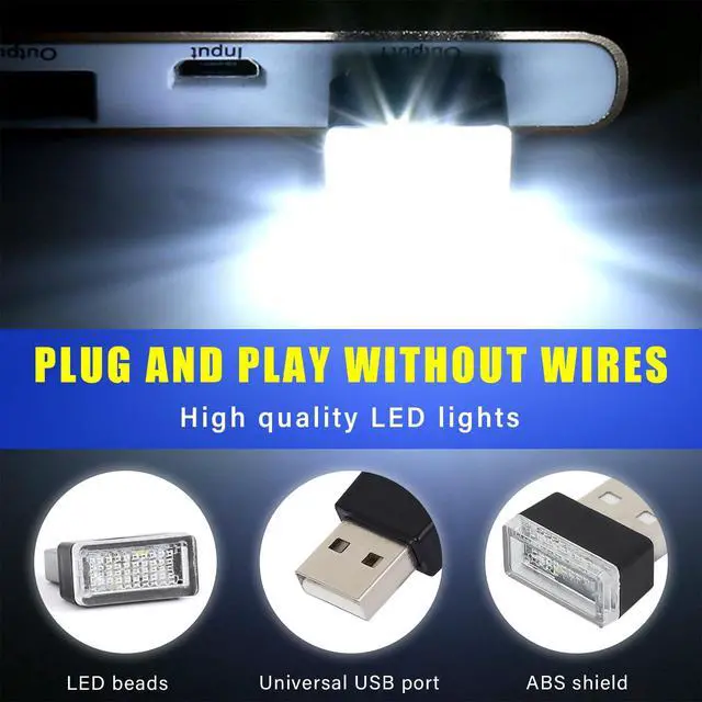 Alt view image 3 of 6 - 4 PCS USB LED Car Interior Atmosphere Lamp, Plug-in USB Decor Night Light, Portable Auto Ambient Lighting Kit, Universal Vehicle Interior Accessories for Most Cars (White)