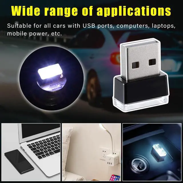 Alt view image 6 of 6 - 4 PCS USB LED Car Interior Atmosphere Lamp, Plug-in USB Decor Night Light, Portable Auto Ambient Lighting Kit, Universal Vehicle Interior Accessories for Most Cars (White)