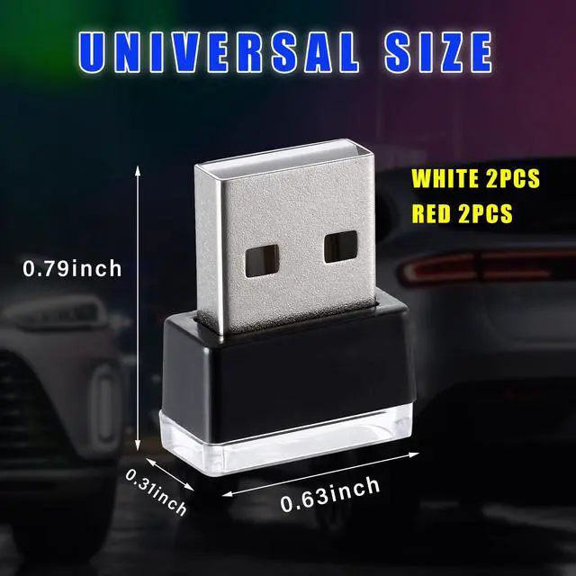 Alt view image 2 of 6 - 4 PCS USB LED Car Interior Atmosphere Lamp, Plug-in USB Decor Night Light, Portable Auto Ambient Lighting Kit, Universal Vehicle Interior Accessories for Most Cars (White & Red)