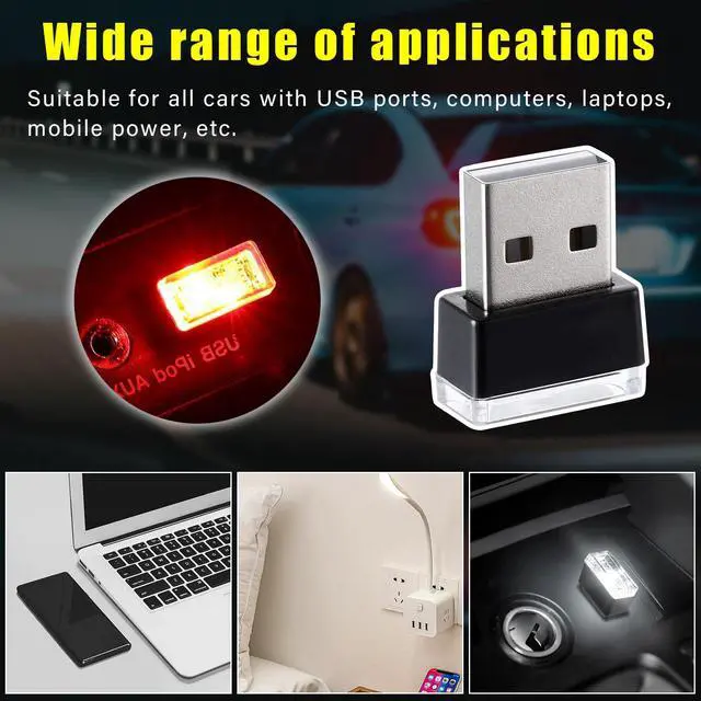 Alt view image 6 of 6 - 4 PCS USB LED Car Interior Atmosphere Lamp, Plug-in USB Decor Night Light, Portable Auto Ambient Lighting Kit, Universal Vehicle Interior Accessories for Most Cars (White & Red)