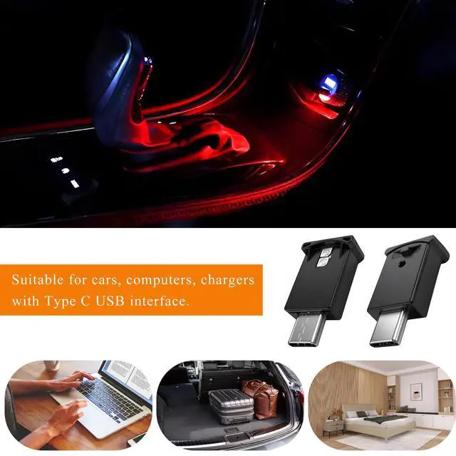 Alt view image 6 of 6 - 2 PCS USB Type C LED Ambient Light, 8 Colors RGB LED Car Atmosphere Lamp Adjustable Brightness Light, 5V Plug-in USB Ambient Lamp Interior Decoration for Vehicle Home Office