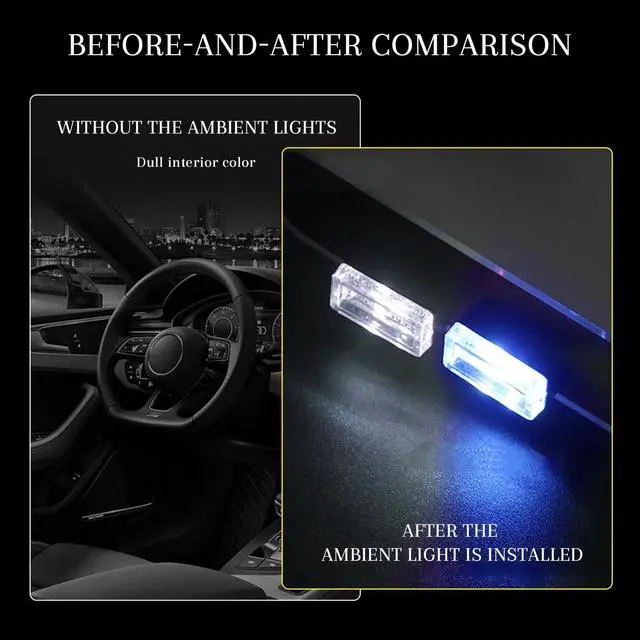 Alt view image 4 of 6 - 4PCS USB LED Car Interior Atmosphere Lamp (White+Blue)