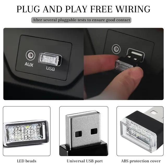 Alt view image 5 of 6 - 4PCS USB LED Car Interior Atmosphere Lamp (White+Blue)
