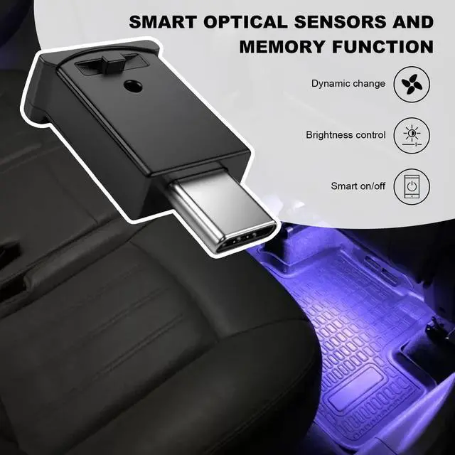 Alt view image 4 of 6 - 2 PCS USB Type C LED Ambient Light, 8 Colors RGB Car Ambient Lights Adjustable Brightness Night Lamp, 5V Plug-In Smart USB Atmosphere Light for Vehicle Home Office