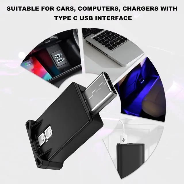 Alt view image 6 of 6 - 2 PCS USB Type C LED Ambient Light, 8 Colors RGB Car Ambient Lights Adjustable Brightness Night Lamp, 5V Plug-In Smart USB Atmosphere Light for Vehicle Home Office