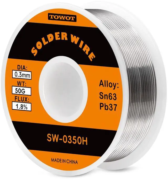 Main image of 63-37 High Purity Tin Lead Rosin Core Solder Wire for Electrical Soldering, Content 1.8% Solder Flux (0.3mm, 50g)