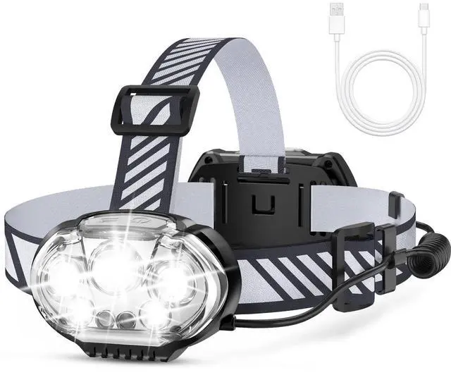 Main image of Rechargeable Headlamp, Ultra-Bright 5 LED Head Lamp Red White Light