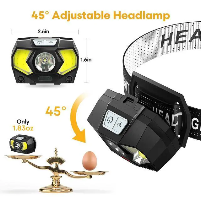 Alt view image 5 of 7 - Headlamp 2 Pack,1500 Lumen Bright LED Head Lamp with 7 Modes, Head Lights for Forehead with Red Light, IPX5 Waterproof Head Light for Adults and Kids Camping Running, 6AAA Batteries Included