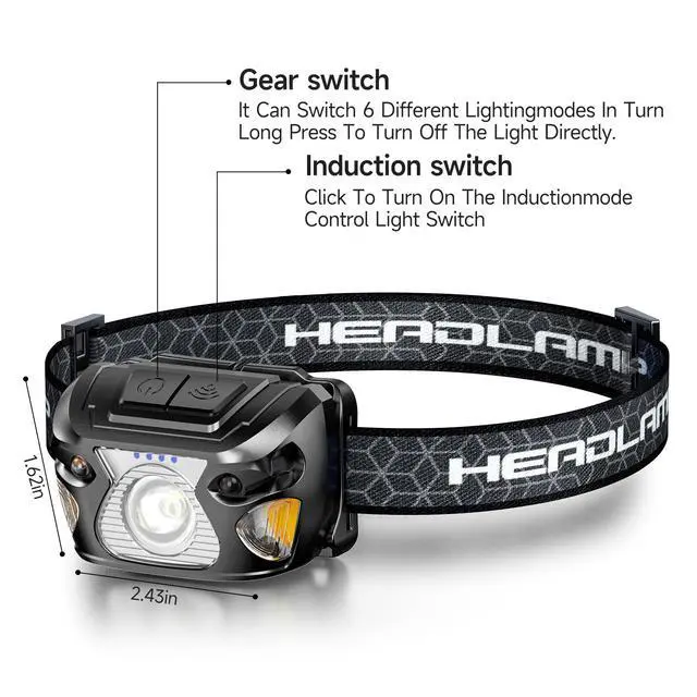 Alt view image 2 of 7 - 2 Sets High-End Comfortable Camping & Work Headlamp, Long Endurance Lighting 12 Hours, 1000+ LM High Brightness, IPX5 Waterproof, Suitable For Fishing, Running, Maintenance And Other Scenarios