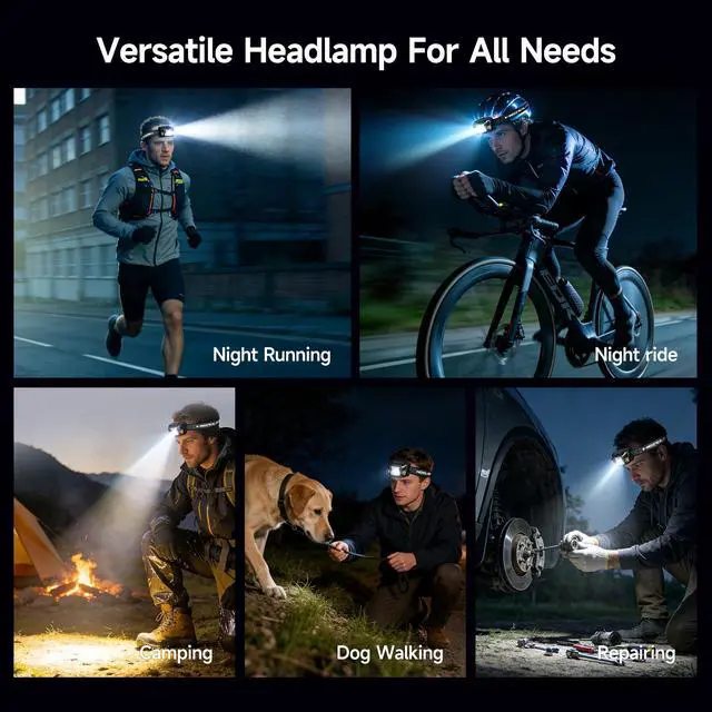 Alt view image 6 of 7 - 2 Sets High-End Comfortable Camping & Work Headlamp, Long Endurance Lighting 12 Hours, 1000+ LM High Brightness, IPX5 Waterproof, Suitable For Fishing, Running, Maintenance And Other Scenarios