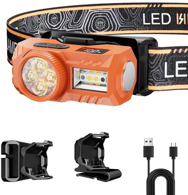 Main image of Headlamp, 600 Lumen Ultra-Light LED Rechargeable Headlight with White Red Light, Waterproof Motion Sensor Head Lamp, 6 Mode for Outdoor Camping Running Hiking Fishing (Yellow)