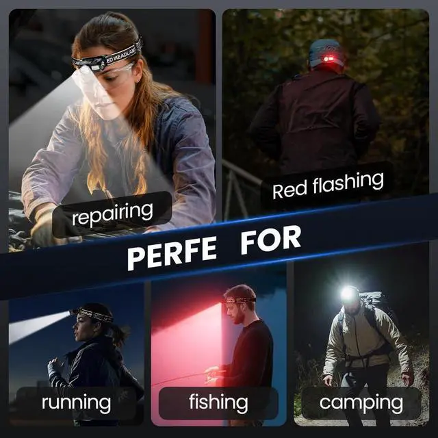 Alt view image 4 of 7 - Headlamp, 600 Lumen Ultra-Light LED Rechargeable Headlight with White Red Light, Waterproof Motion Sensor Head Lamp, 6 Mode for Outdoor Camping Running Hiking Fishing (Yellow)