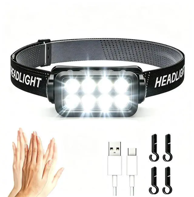 Main image of Head Lamps Led Rechargeable, USB C Headlamp with 5 Modes 120° Adjustable IPX6 Waterproof LED Head Lights for Forehead Camping Hiking Running Fishing Hard Hat