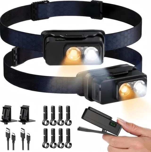 Main image of Headlamp Rechargeable 2PCS, Super Bright LED Head Lamp with Motion Sensor & White Warm Light, 8 Modes & Magnetic Base IPX7 Waterproof Headlight for Forehead Hard Hat Light for Camping Hiking Fishing