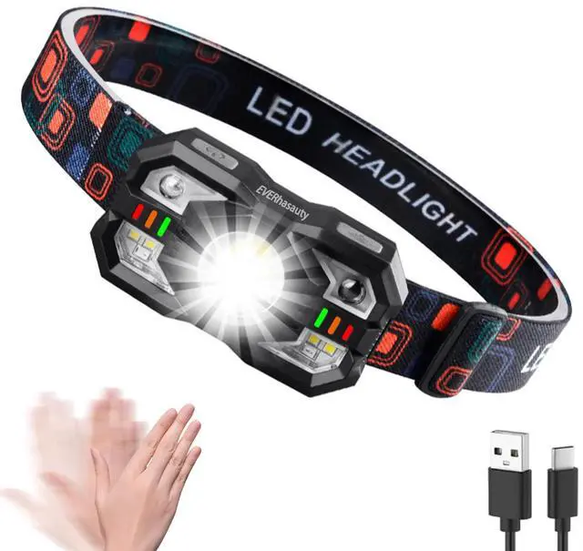 Main image of Headlamp Rechargeable, 1200 Lumen Super Bright LED Headlight Motion Sensor, 10 Mode Waterproof Lightweight Headlamp Flashlight with Red Light, for Hiking Running Fishing Cycling Camping