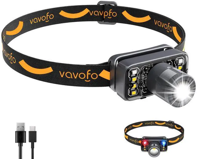 Main image of LED Headlamp Flashlight, 500 Lumen Rechargeable Waterproof Outdoor Headlight with Bright White +Red Light, Stepless Dimming, Lightweight, Adjustable Headband, 5 Modes for Camping