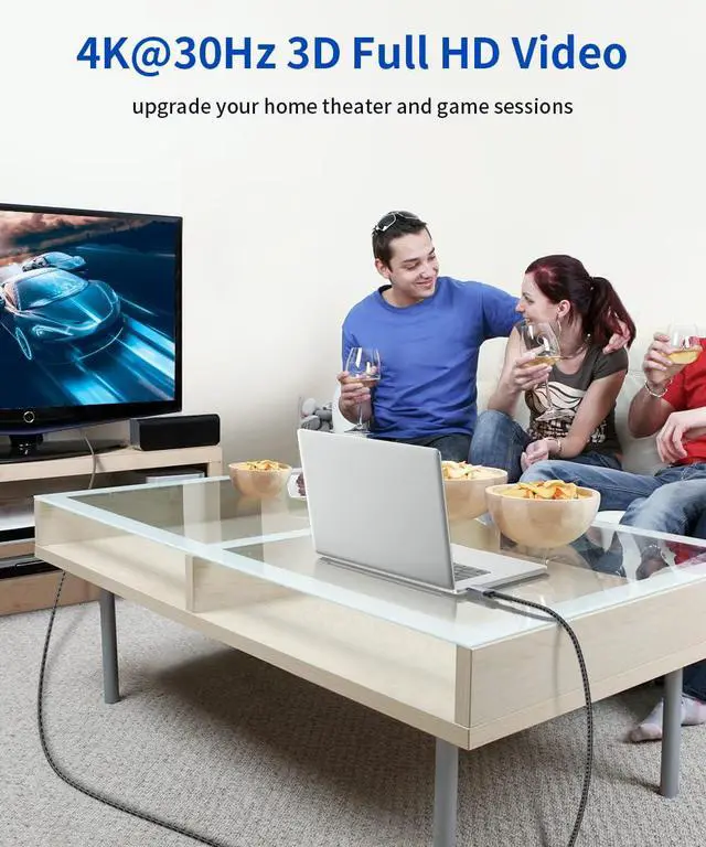 Alt view image 4 of 7 - DisplayPort to HDMI Cable 10FT, Uni Directional, DP Source to HDMI Display, UHD 1440P/2K@60Hz, 4K@30Hz, Nylon Cord for Desktops, Graphics Cards, and Laptops with Native DisplayPort Output