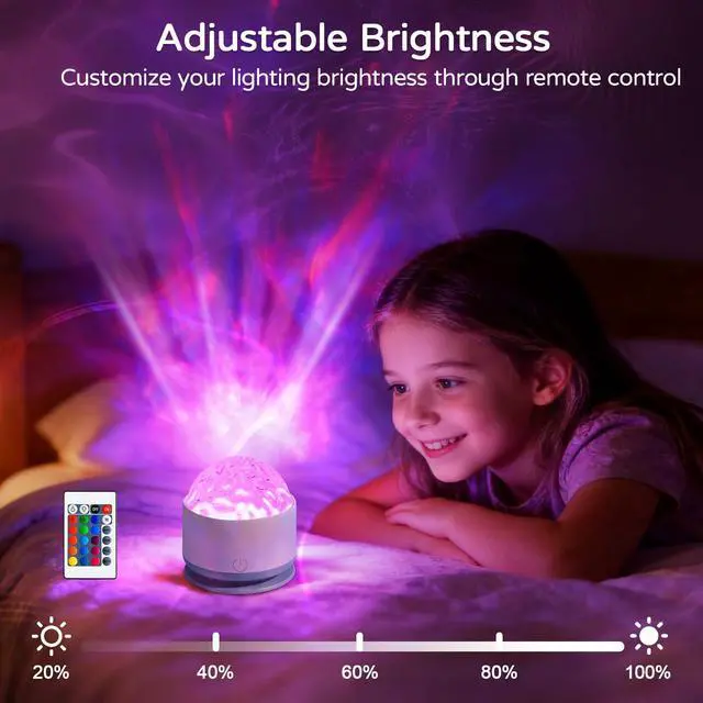 Alt view image 4 of 7 - Ocean Wave Projector Light, Rechargeable 16 Color Ocean Lamp Ambient Lighting Night Light Projector Mood Lighting with Dimmable & Remote for Kids Bedroom Teen Girl Gift Room Decor