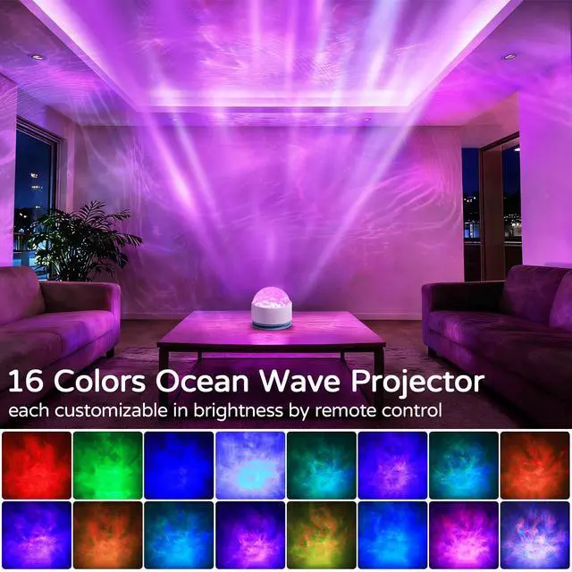 Alt view image 2 of 7 - Ocean Wave Projector Light, Rechargeable 16 Color Ocean Lamp Ambient Lighting Night Light Projector Mood Lighting with Dimmable & Remote for Kids Bedroom Teen Girl Gift Room Decor