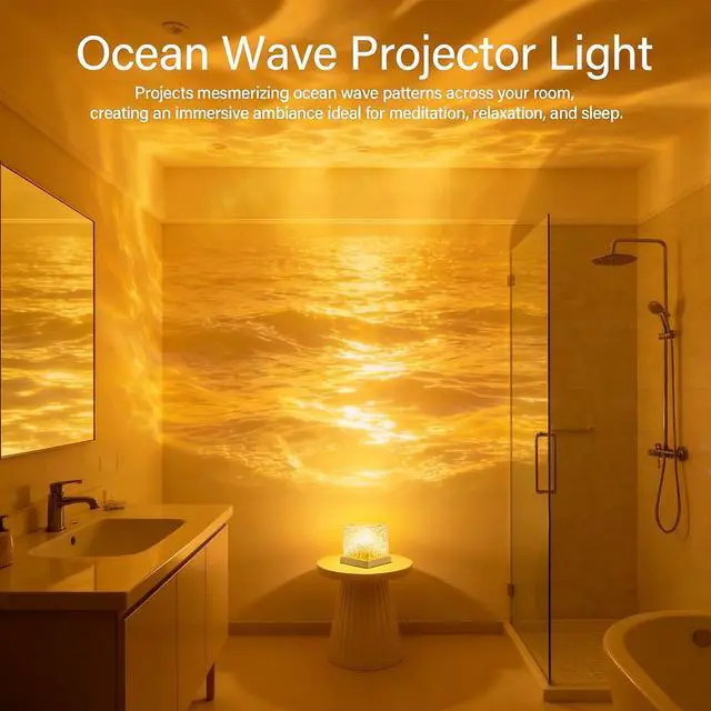 Alt view image 4 of 7 - Ocean Wave Projector Light, 16 Colors Changeable Lamp with Remote, 3D Holographic Water Ripple, Romantic Ambient Lighting for Meditation, Relaxation, Bathroom, Night Light