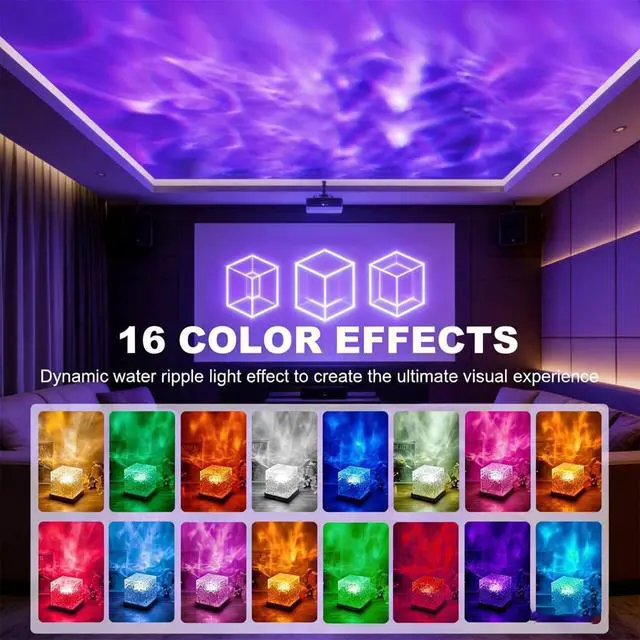 Alt view image 2 of 7 - Ocean Wave Projector Light, 16 Colors Changeable Lamp with Remote, 3D Holographic Water Ripple, Romantic Ambient Lighting for Meditation, Relaxation, Bathroom, Night Light