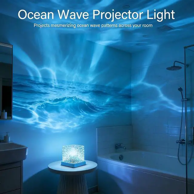 Alt view image 3 of 7 - Ocean Wave Projector Light, 16 Colors Changeable Lamp with Remote, 3D Holographic Water Ripple, Romantic Ambient Lighting for Meditation, Relaxation, Bathroom, Night Light