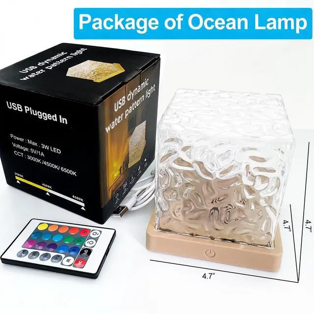 Alt view image 7 of 7 - Ocean Wave Projector Light, 16 Colors Changeable Lamp with Remote, 3D Holographic Water Ripple, Romantic Ambient Lighting for Meditation, Relaxation, Bathroom, Night Light
