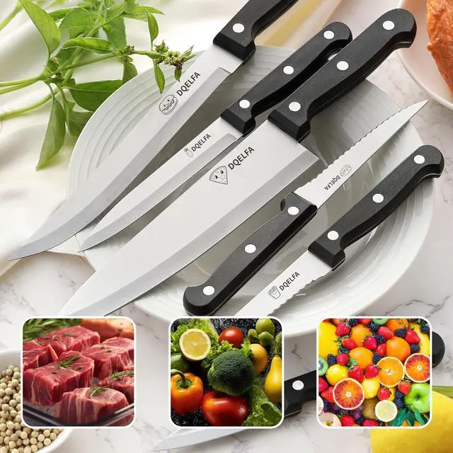 Alt view image 4 of 7 - 6 Piece Kitchen Knife Set, Stainless Steel Knife Set With Ergonomic Handle, Rustproof, Dishwasher Safe (Black, Fun Food Icons)
