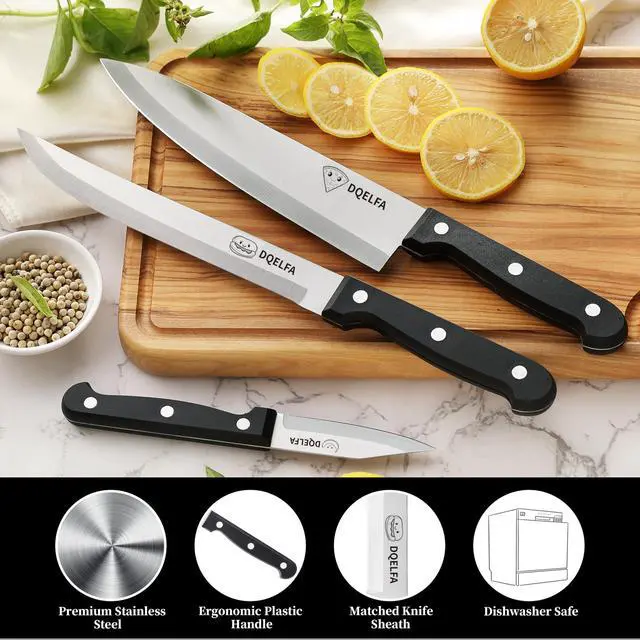 Alt view image 3 of 7 - 6 Piece Kitchen Knife Set, Stainless Steel Knife Set With Ergonomic Handle, Rustproof, Dishwasher Safe (Black, Fun Food Icons)