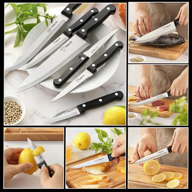 Alt view image 5 of 7 - 6 Piece Kitchen Knife Set, Stainless Steel Knife Set With Ergonomic Handle, Rustproof, Dishwasher Safe (Black, Fun Food Icons)