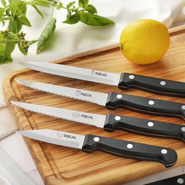 Alt view image 6 of 7 - 6 Piece Kitchen Knife Set, Stainless Steel Knife Set With Ergonomic Handle, Rustproof, Dishwasher Safe (Black, Fun Food Icons)