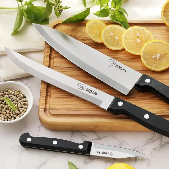 Alt view image 7 of 7 - 6 Piece Kitchen Knife Set, Stainless Steel Knife Set With Ergonomic Handle, Rustproof, Dishwasher Safe (Black, Fun Food Icons)