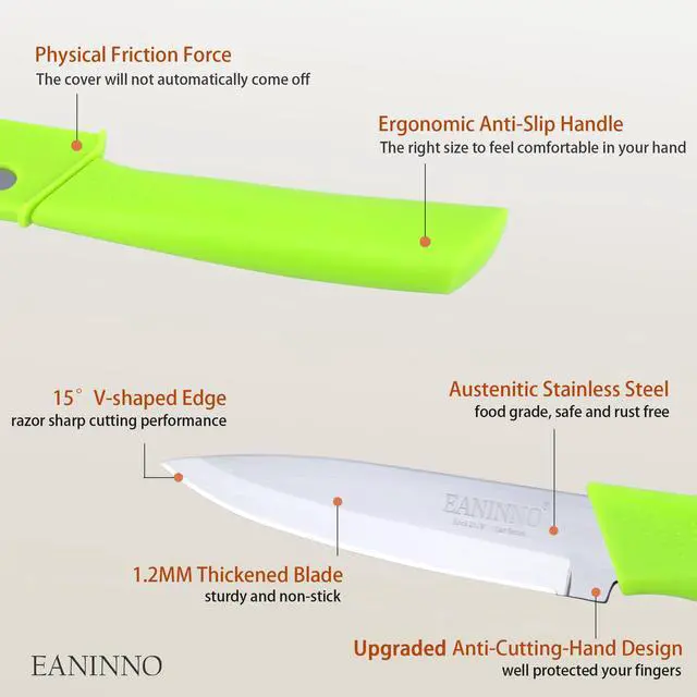 Alt view image 3 of 7 - Paring Knife, 4 inch Kitchen Knives Set with Cover Small Knife for Fruit Peeling Vegetable Stainless Steel with Sheath Ergonomic Handle