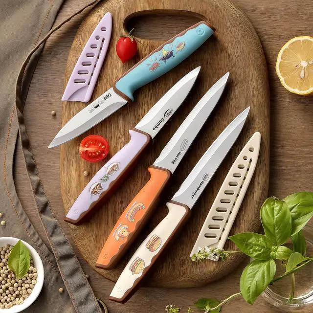 Alt view image 5 of 7 - 4PCS Paring Knife, Paring knives, 4.5 & 4 Inch Peeling Fruit and Vegetable Knife, Ultra Sharp Kitchen Knives, German Steel, PP Plastic Handle (Food-Themed Design)