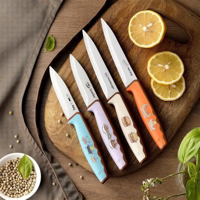 Alt view image 6 of 7 - 4PCS Paring Knife, Paring knives, 4.5 & 4 Inch Peeling Fruit and Vegetable Knife, Ultra Sharp Kitchen Knives, German Steel, PP Plastic Handle (Food-Themed Design)