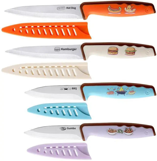 Main image of 4PCS Paring Knife, Paring knives, 4.5 & 4 Inch Peeling Fruit and Vegetable Knife, Ultra Sharp Kitchen Knives, German Steel, PP Plastic Handle (Food-Themed Design)