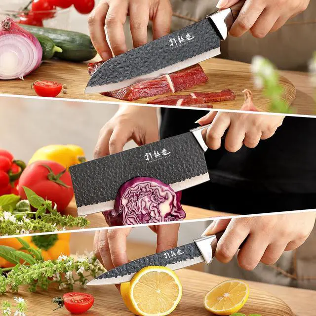 Alt view image 4 of 7 - 5 PCS kitchen Chef Knife Set, include 7 inch cleaver, 7 inch Santoku, 4.5 inch utility knife, Kitchen Scissors and Peeler