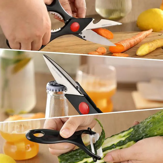 Alt view image 5 of 7 - 5 PCS kitchen Chef Knife Set, include 7 inch cleaver, 7 inch Santoku, 4.5 inch utility knife, Kitchen Scissors and Peeler