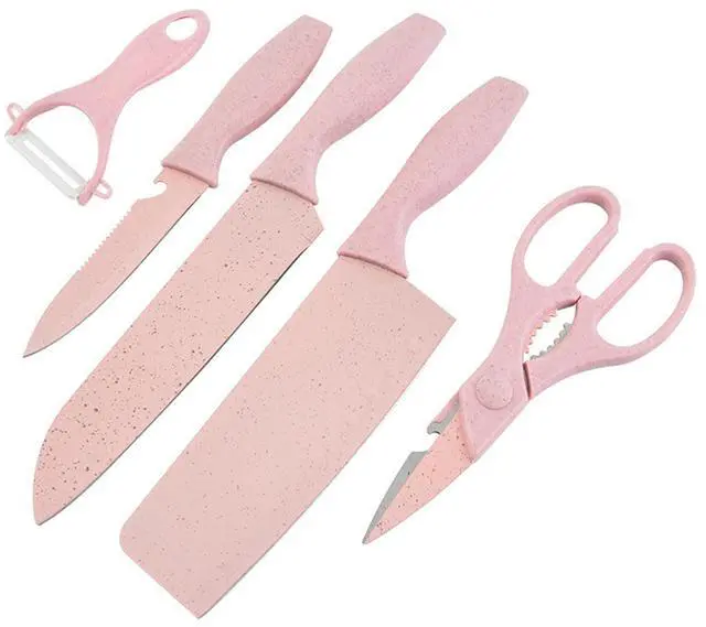 Main image of Boxed Kitchen Knife Set Block Wheat Straw blades Nonstick for Kitchen Cutting Meat Scissors Ceramic Peeler for Slicing Paring Fruits Vegetables