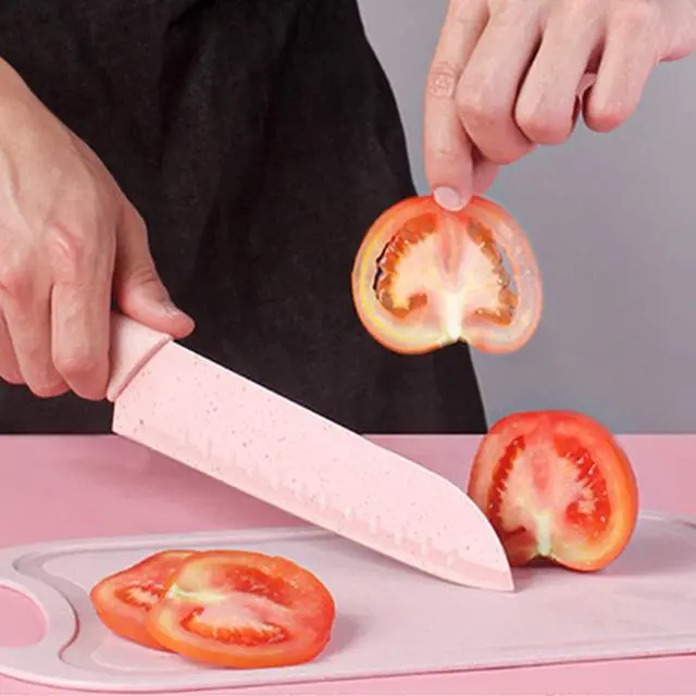 Alt view image 5 of 7 - Boxed Kitchen Knife Set Block Wheat Straw blades Nonstick for Kitchen Cutting Meat Scissors Ceramic Peeler for Slicing Paring Fruits Vegetables