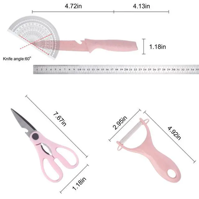 Alt view image 7 of 7 - Boxed Kitchen Knife Set Block Wheat Straw blades Nonstick for Kitchen Cutting Meat Scissors Ceramic Peeler for Slicing Paring Fruits Vegetables