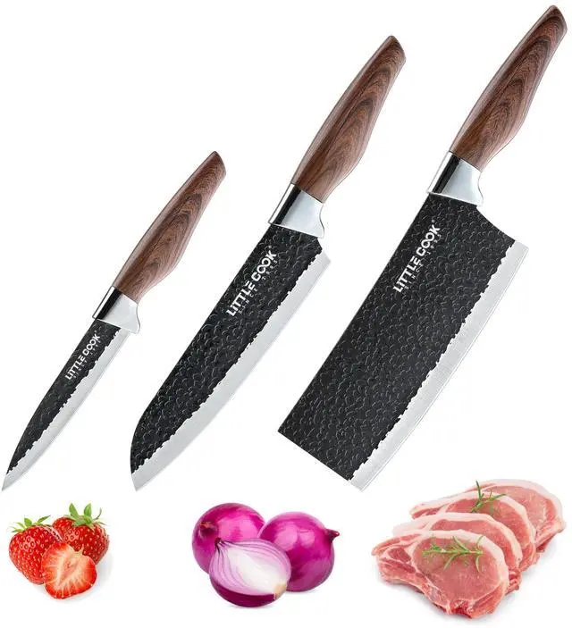 Main image of 3PCS Chef Knife, Little Cook Chef Knife Set, Includes 7 inch Chef Knife, 7 inch Cleaver Knife and 4.5 inch Boning Knife, Premium Stainless Steel With Ergonomic Plastic Handle (Blackening technique)