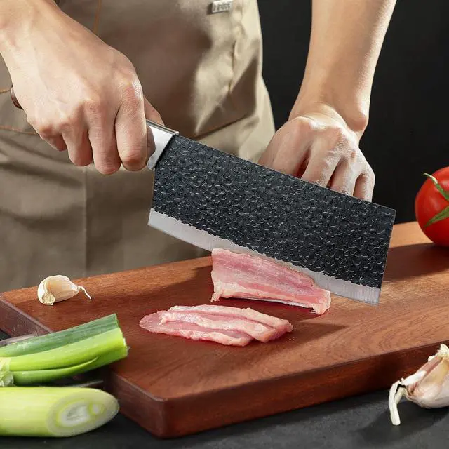 Alt view image 3 of 7 - 3PCS Chef Knife, Little Cook Chef Knife Set, Includes 7 inch Chef Knife, 7 inch Cleaver Knife and 4.5 inch Boning Knife, Premium Stainless Steel With Ergonomic Plastic Handle (Blackening technique)