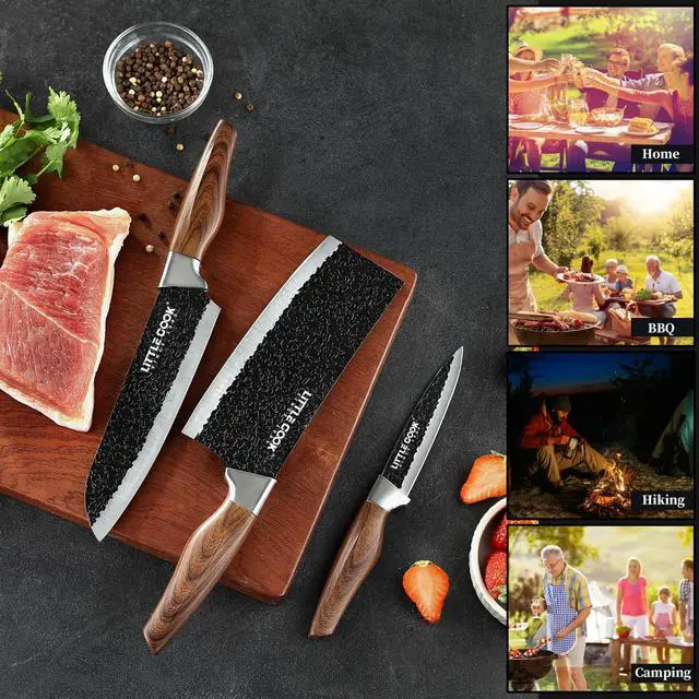 Alt view image 7 of 7 - 3PCS Chef Knife, Little Cook Chef Knife Set, Includes 7 inch Chef Knife, 7 inch Cleaver Knife and 4.5 inch Boning Knife, Premium Stainless Steel With Ergonomic Plastic Handle (Blackening technique)