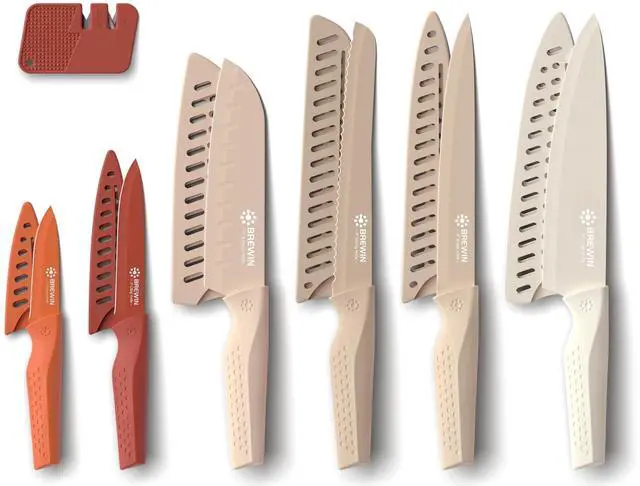 Main image of Knife set, 13 Pieces Kitchen Knives Set with Sharpener, Anti-Rust Coating and Blade Guard, Home Essentials, Camping Essentials - Muliticolor