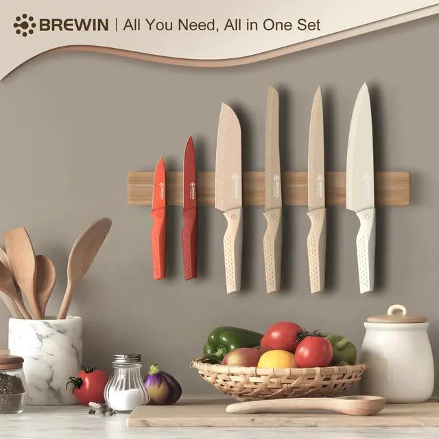 Alt view image 2 of 6 - Knife set, 13 Pieces Kitchen Knives Set with Sharpener, Anti-Rust Coating and Blade Guard, Home Essentials, Camping Essentials - Muliticolor