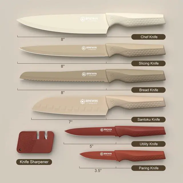 Alt view image 5 of 6 - Knife set, 13 Pieces Kitchen Knives Set with Sharpener, Anti-Rust Coating and Blade Guard, Home Essentials, Camping Essentials - Muliticolor