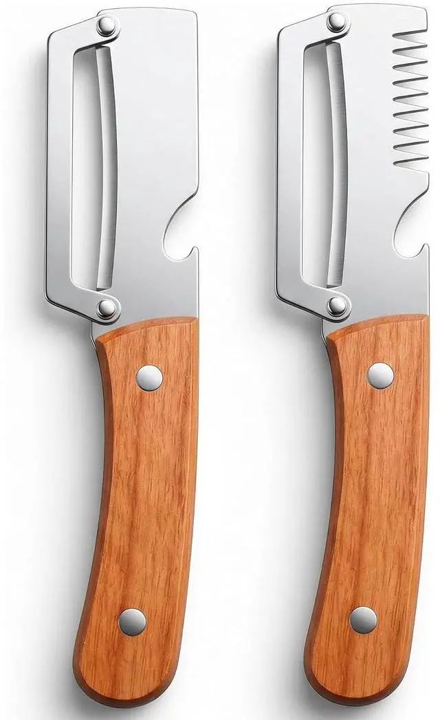 Main image of 2 Pcs Multi-Functional Vegetable Peeler, Stainless Steel Thickened Fruit Peeler Knife with Wooden Handle & Bottle Opener, 2-in-1/3-in-1 Kitchen Tool for Home Cooking