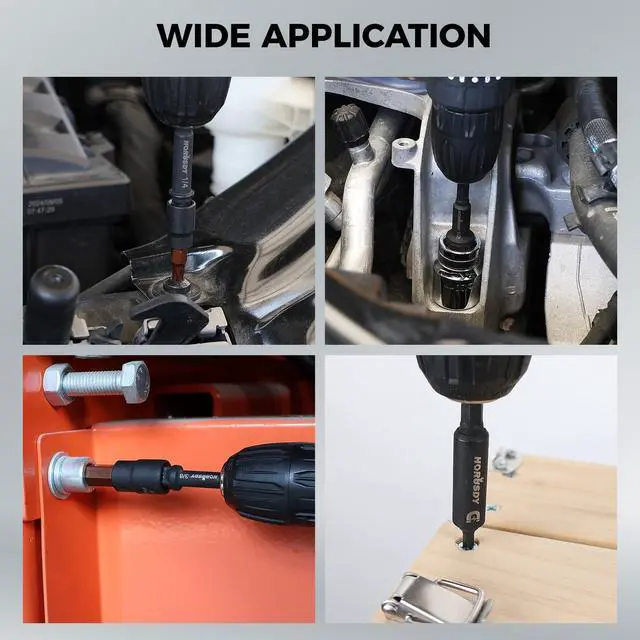 Alt view image 6 of 7 - 7-Piece High Torque Impact Socket Adapter & Magnetic Bit Holder Set, 1/4" Hex Shank Drill Socket Adapter to 1/2" 3/8" 1/4" Drive, Magnetic Bit Holder for Impact Driver & Drill, With Organizer Rack
